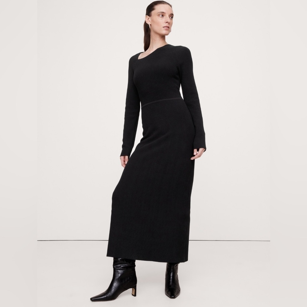 NWT! Banana Republic Black Sculpted Slash-Neck Midi Dress - Size XL TALL🧤
